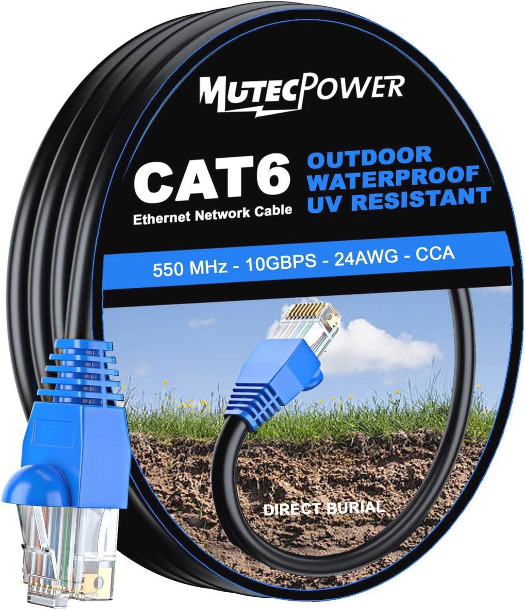 10m CAT6 Ethernet Netwerkkabel voor Buiten - Waterdicht, UV- en Weerbestendig - 250 MHz - Zwart