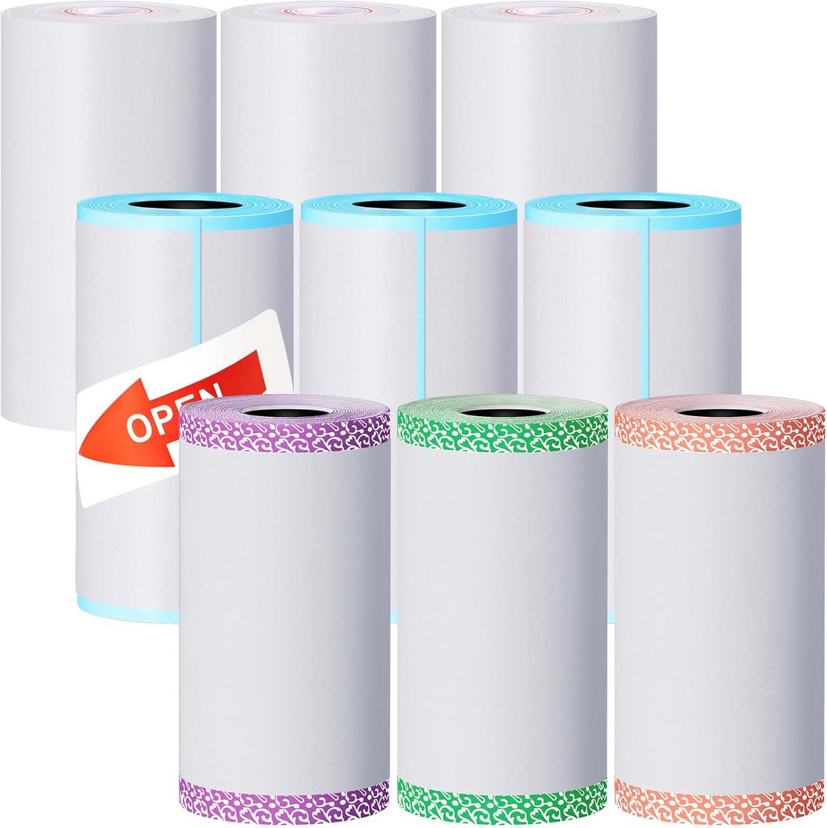 9 Rollen Thermisch Printerpapier - Zelfklevend Mini-Printpapier 57 x 30 mm - Bedrukbaar en Geschikt voor A6-printers