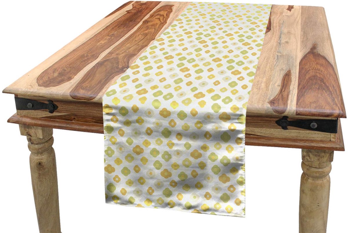 ABAKUHAUS Tafelloper – Groen-geel met madeliefjes, 40x300 cm