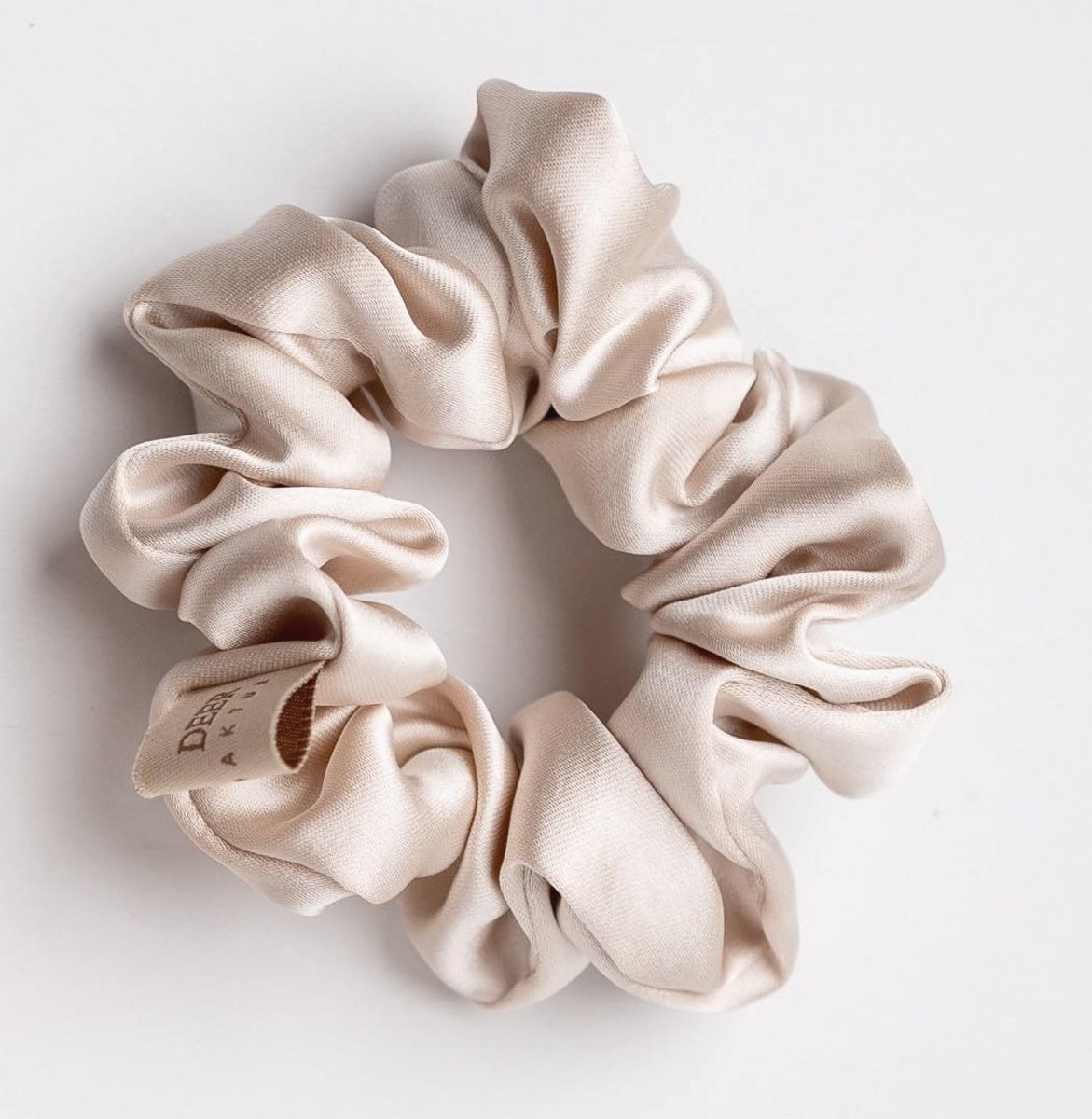 Elegante Satijnen Scrunchie in Champagne - Maat M met Organza Opbergzak