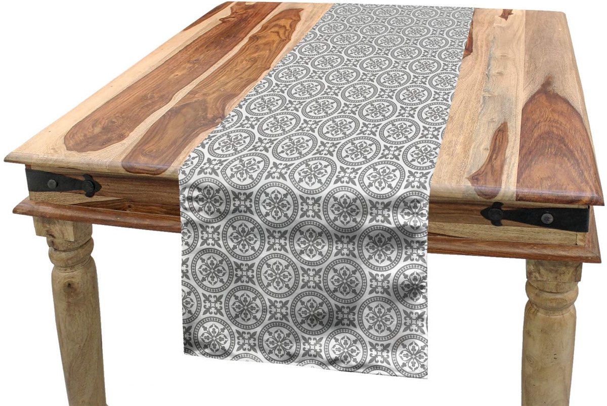 ABAKUHAUS – Tafelloper Antiek Mozaïek – Grijs/Wit, 40x180 cm