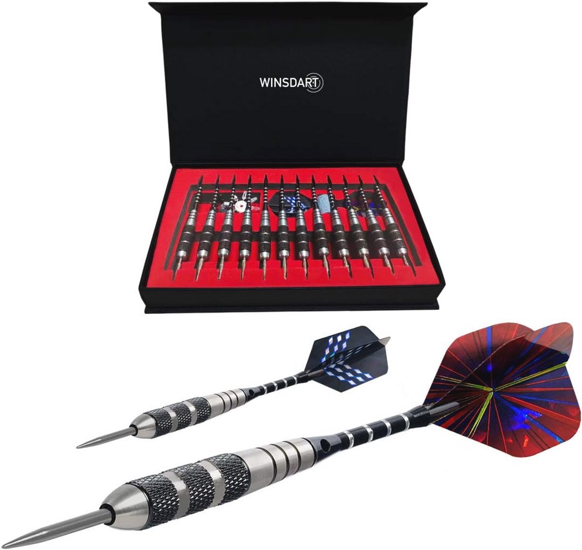 Stalen tip dartpijlen set 12 stuks - 22 gram met antislip ijzeren vat en aluminium dartschachten