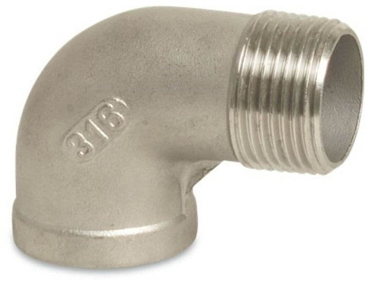 Schroefdraadfitting roestvrij staal hoek 90° 1/4" IG x 1/4" AG