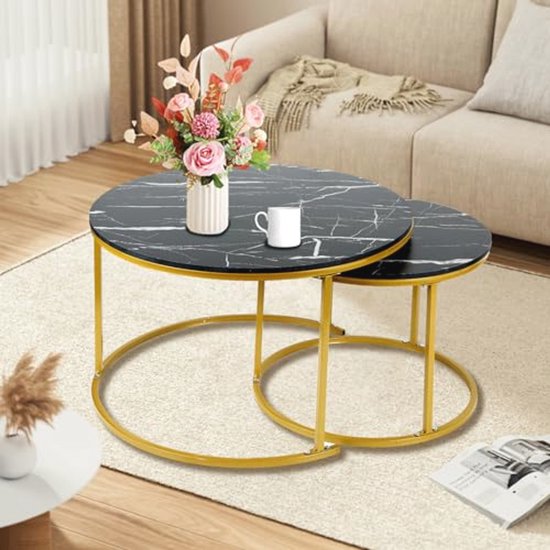 Set van 2 ronde uittrekbare salontafels met industrieel design | bol