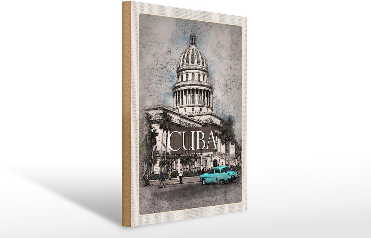 Holzschild Reise 30x40cm Cuba Karibik Gemälde Oldtimer