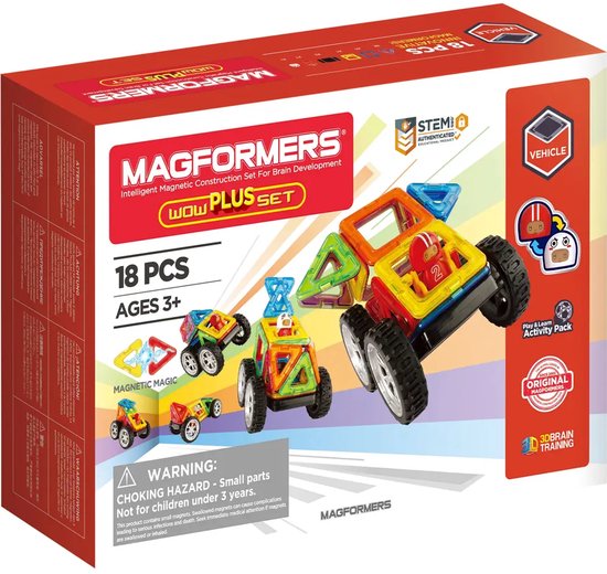 Magformers Wow Plus Set - Magnetisch Bouwspeelgoed - 18-delig - Bouwkaarten Auto's - Montessori Speelgoed - 3-7 jaar