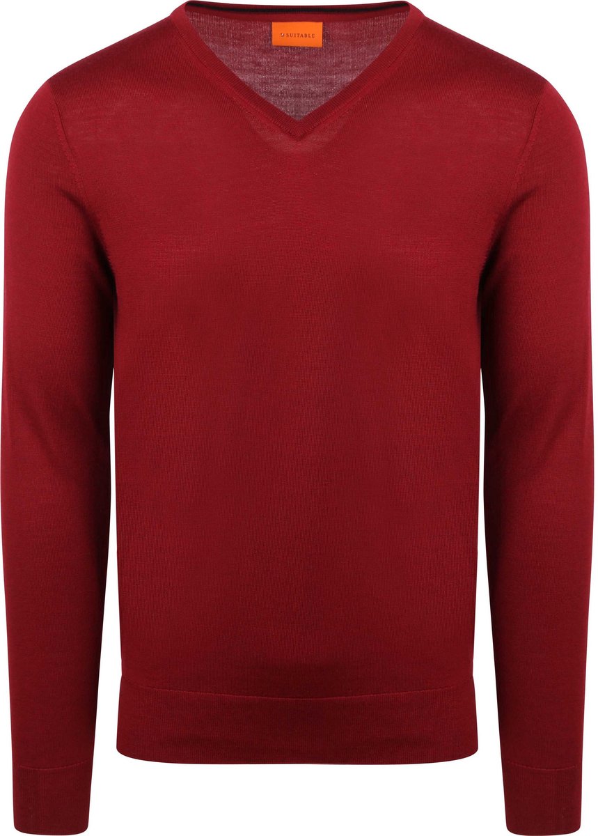 Suitable Merino Pullover V-Hals Donkerrood - Maat M - Heren