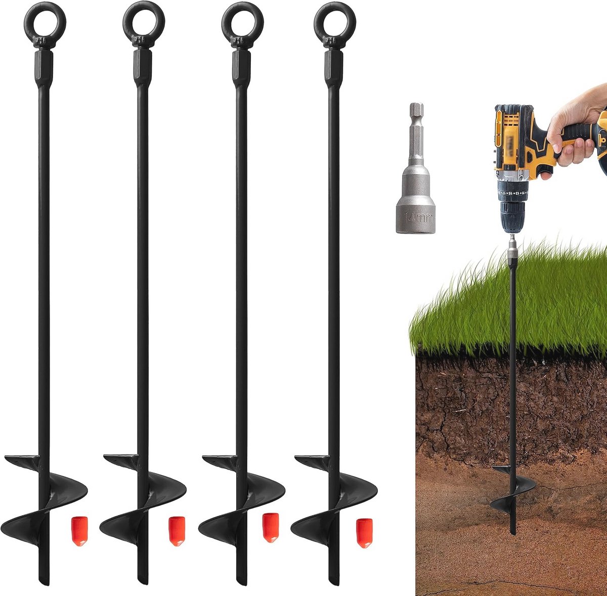 Grondankers 45,7 cm - Eenvoudig te gebruiken en robuust voor campingtenten, luifels, en schuren - Set van 4