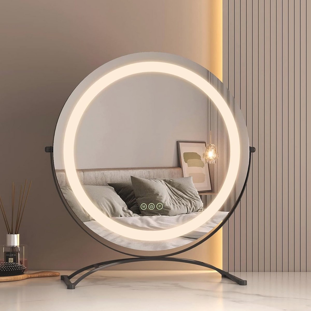 Hollywood Make-upspiegel met 3 Lichtkleuren - Draaibaar en Dimbaar - 50 cm Diameter