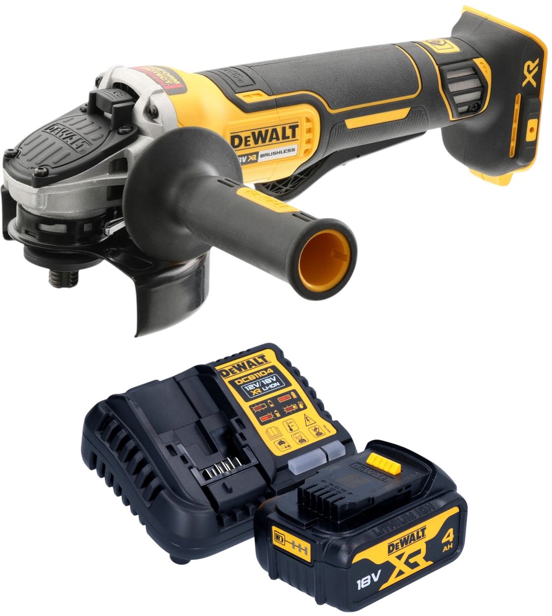 DeWalt DCG 406 M1 accu haakse slijper 18 V 125 mm borstelloos + 1x accu 4,0 Ah + oplader