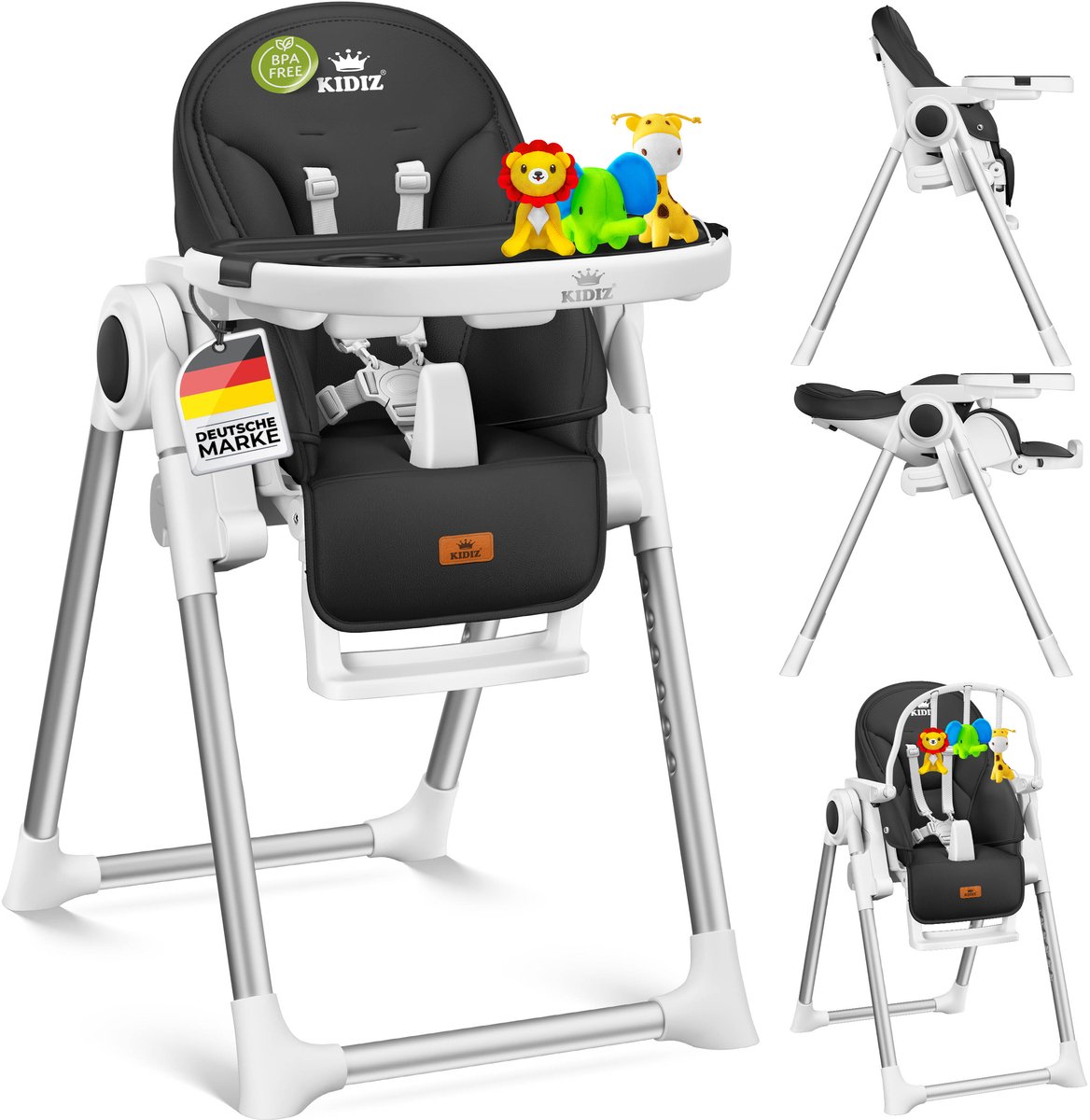 KIDIZ® 3in1 kinderstoel incl. speelbar, Eetstoel, Babystoel, combinatie kinderstoel, 7 in hoogte verstelbare rugleuning, meegroei van 0 maanden tot 6 jaar - Zwart thumbnail 3