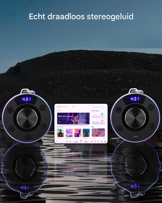 Bluetooth Speaker Klein, Douche Speaker met LED Licht, Zuignap en Microfoon, IPX7 Waterdichte Douche Radio, Muziekbox voor Strand, Feest van Merkloos — afbeelding 4
