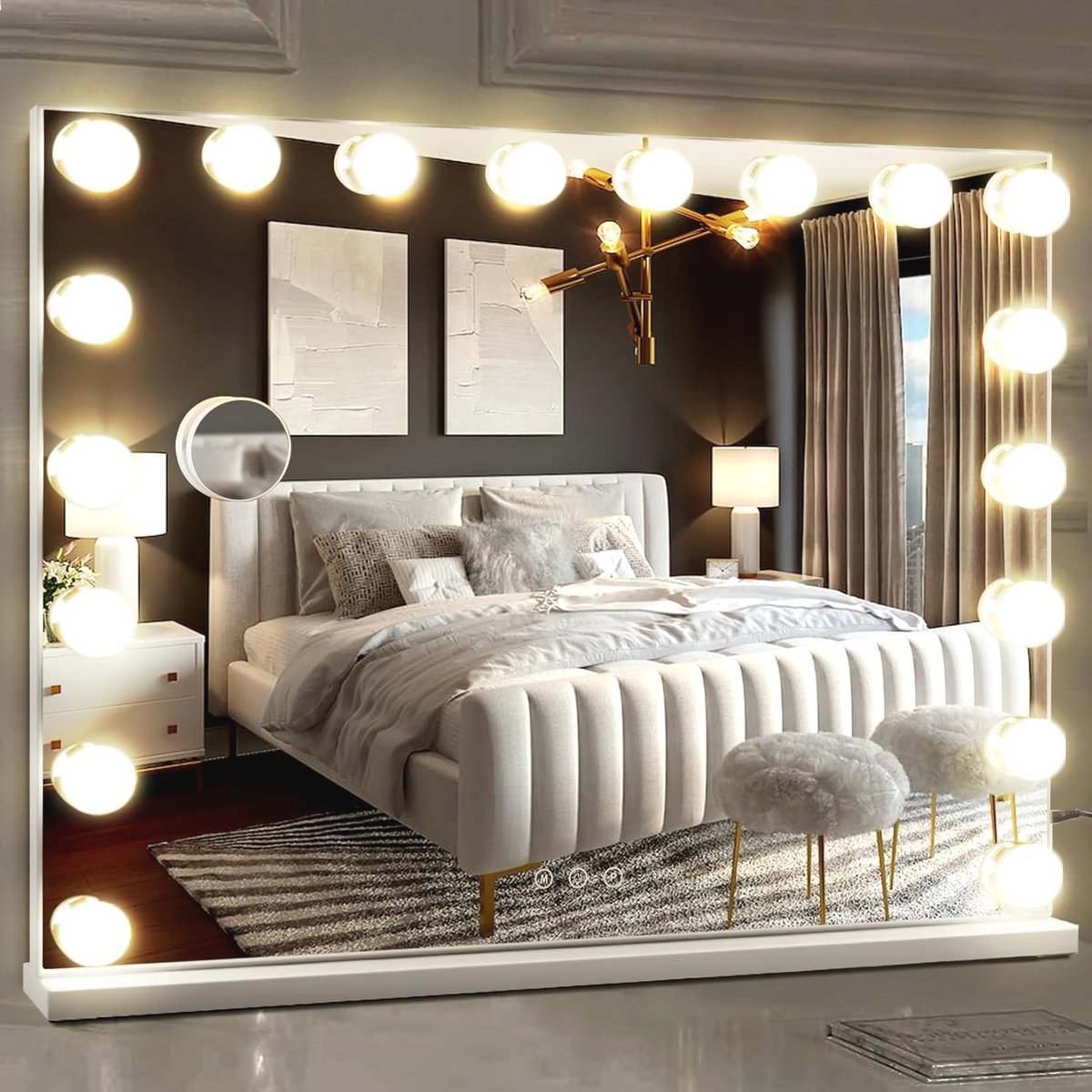 Hollywood make-upspiegel met 18 LED-lampen – Grote Verlichte Make-upspiegel Dimbaar met 3 Verlichtingsmodi en USB-oplader