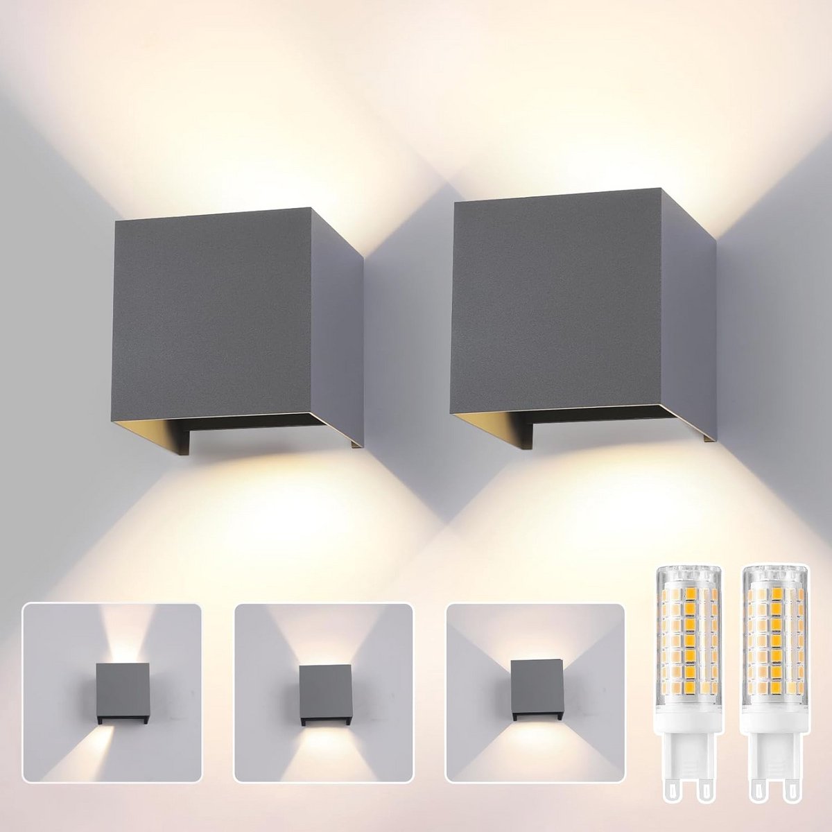 Wandlamp voor Binnen en Buiten - Verstelbare G9 LED Kubus, IP65 Waterdicht, Aluminium, Modern Design, 4000K Natuurlijk Licht