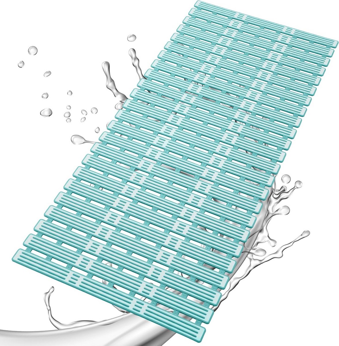 Antislip Douchemat Extra Lang - 90 x 45 cm - Badmat met Zuignappen - Milieuvriendelijke TPE - Groen Wit