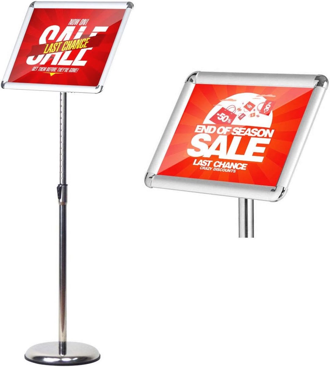 Verstelbare A4-posterstandaard met ronde basis voor verticale en horizontale weergave