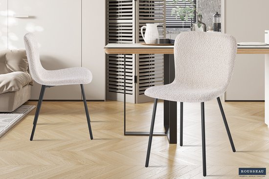 Chaise Susan Bouclé Sand | Pieds en métal et tapisserie dameublement | 77x45x52 cm - Rousseau - Salle à manger - Beige - Textile - Salle à manger