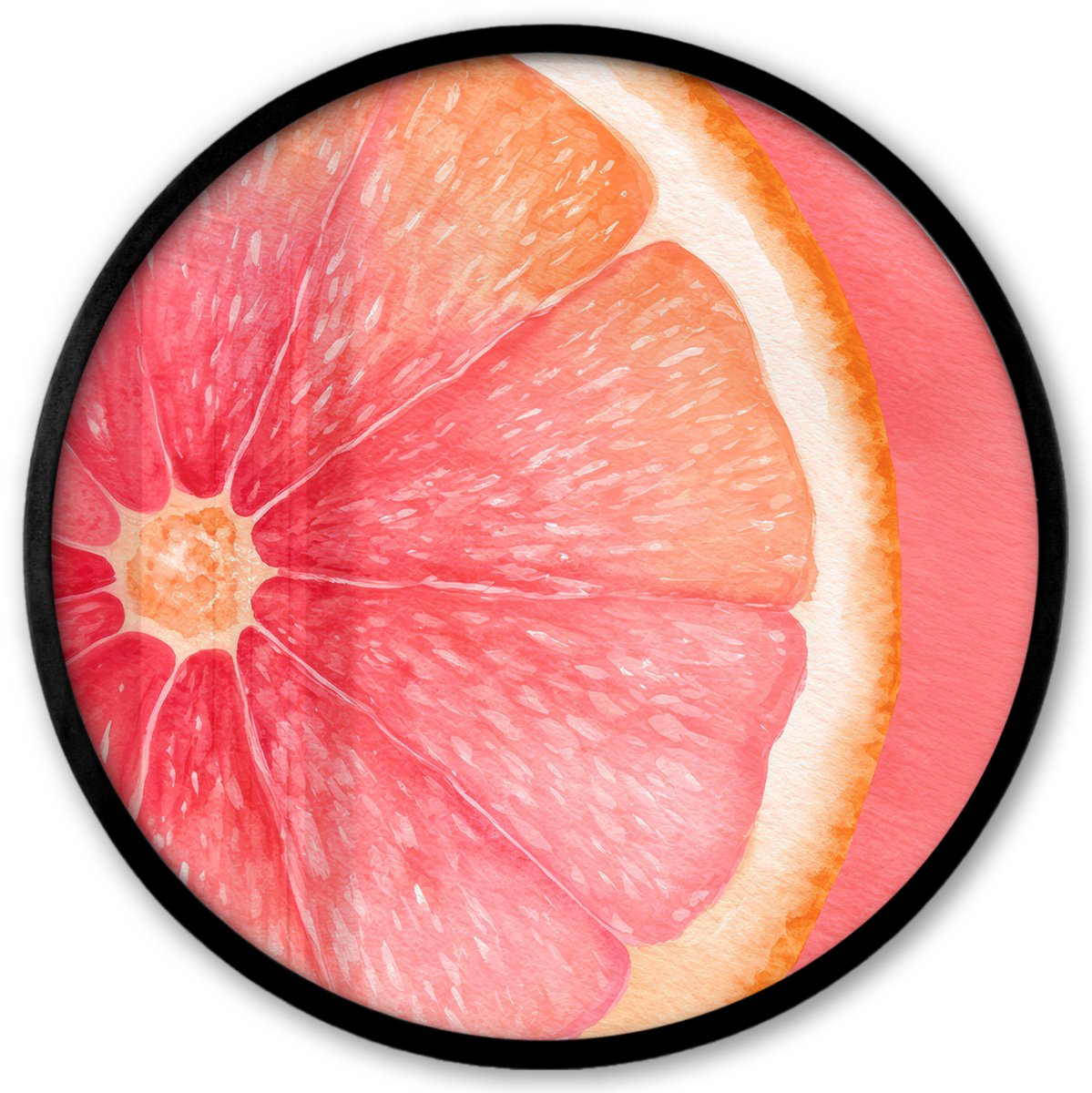 FrameYourWall Poster in lijst Rond - Fotolijst 40x40 cm - Posters - Grapefruit - Roze - Levendig - Ronde posterlijst zwart - Decoratie - Wanddecoratie woonkamer - Muurdecoratie slaapkamer Multicolor