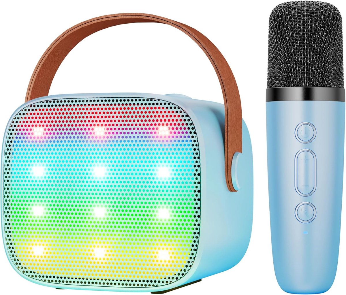 Karaokemachine voor kinderen, draagbare Bluetooth-luidspreker met draadloze microfoon en MP3-speler, geschikt voor jongens en meisjes van 4, 5, 6, 7, 8, 9 en 10 jaar (blauw)