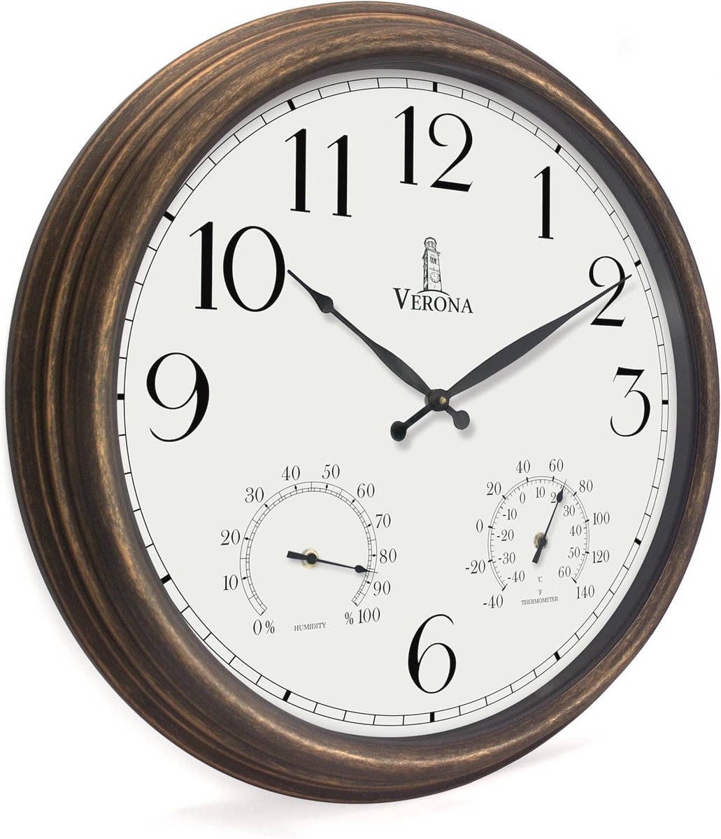 Grote waterdichte buitenklok met thermometer 60 cm - Weerbestendig en gemakkelijk af te lezen wandklok voor binnen en buiten
