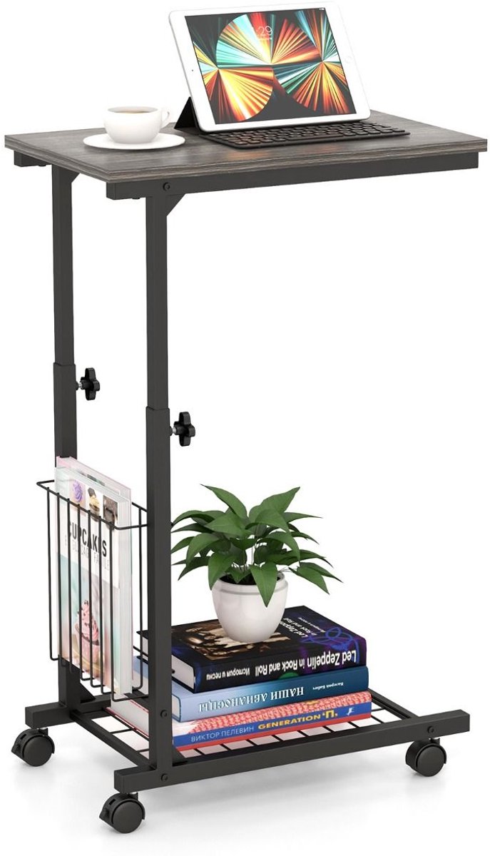 GranMaison Laptoptafel op Wielen - Bedtafeltje - Bijzettafel - Grijs