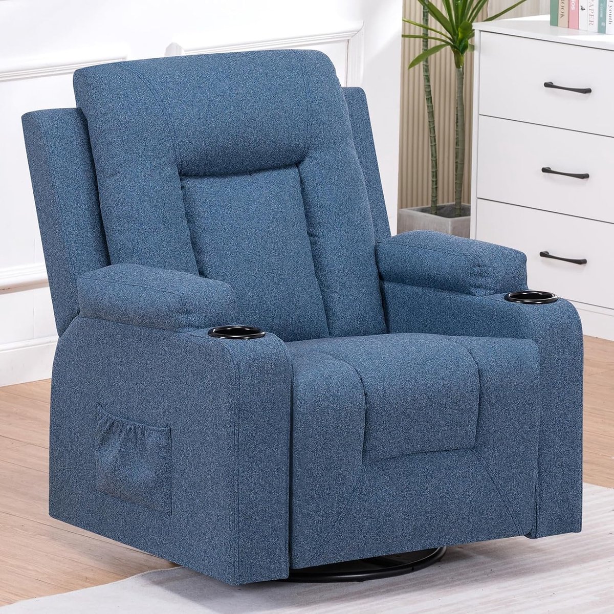 COMHOMA - Stoffen Relaxstoel - Handmatig Verstelbaar en 360° Draaibaar - Blauw