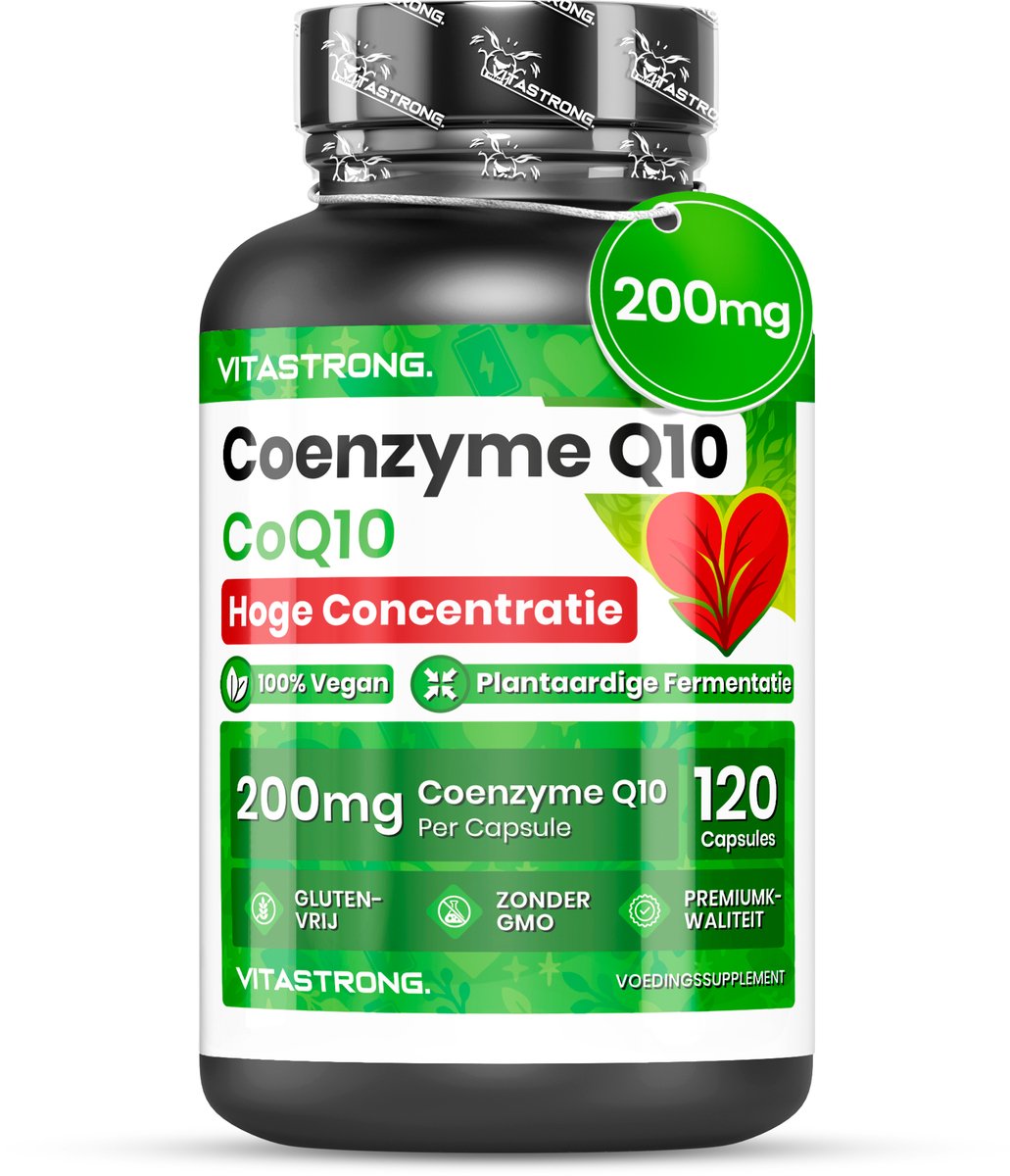 Vitastrong Co-enzym Q10 – Hooggedoseerd Supplement voor Energie, Celstofwisseling & Hartgezondheid – Antioxidant Ondersteuning, Glutenvrij & Lactosevrij