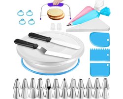 Vitdipy - 68Stuks - Taartdecoratieset – 360° Draaitafel - Spuitzakken Set – Taartstandaard - Bakaccessoires Voor Taarten - Complete Bakset