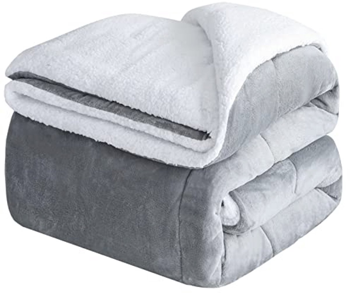 Warme Sherpa Fleece Deken Grijs - Zachte Pluizige Dekens voor Winter
