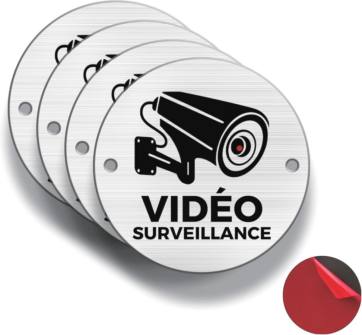 Letterbox sign for video surveillance, self-adhesive, brushed aluminum, φ85 mm