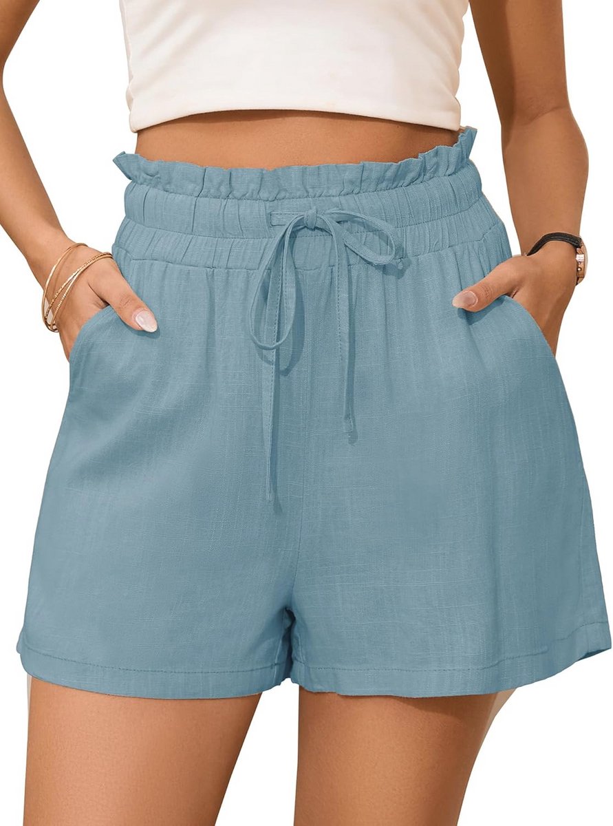 Zomer Katoenen Linnen Damesshorts met Hoge Taille en Zakken
