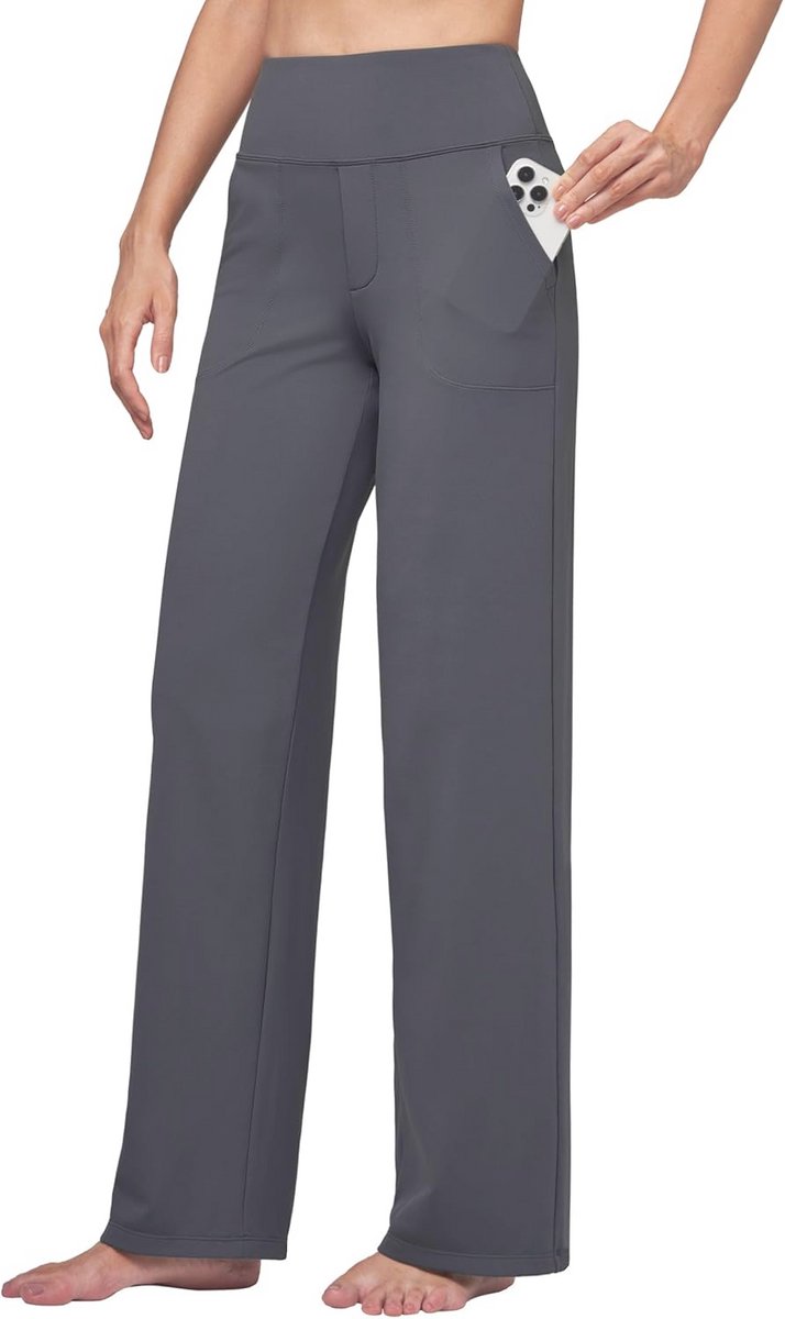 Dames Yogabroek met Wijde Pijpen - Comfortabele Sportbroek met Hoge Taille en Zakken