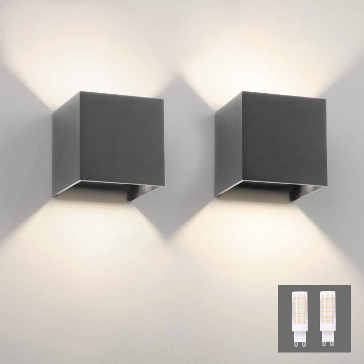 Set van 2 moderne wandlampen voor binnen en buiten met verwisselbare G9-lamp - waterdicht IP54