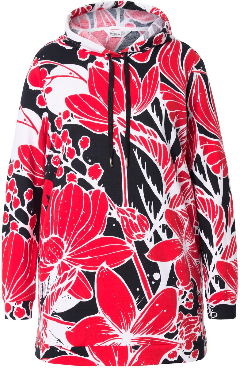MIAMODA - Dames - Hoodie bloemenpatroon capuchon lange mouwen - Neonrood - Maat 50