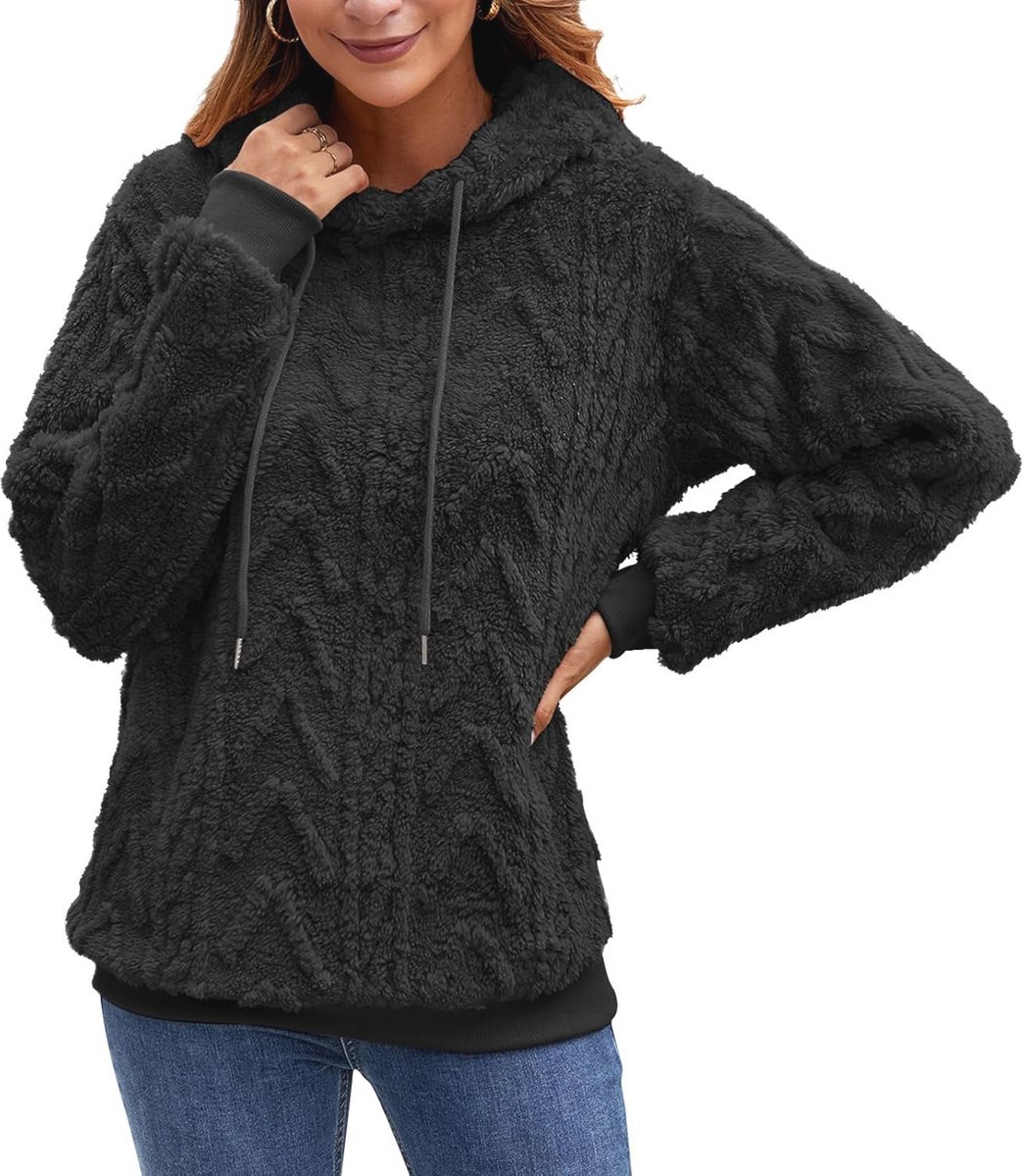 Dames teddyfleece hoodie - Effen kleur, oversized warme wintertrui