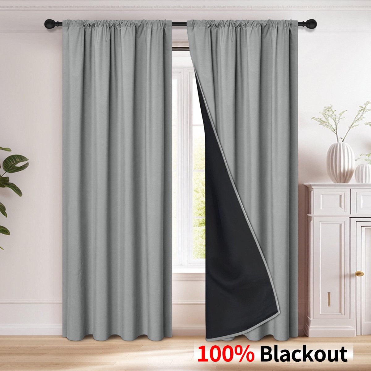 Verduisteringsgordijnen met twee panelen voor bescherming tegen de zon in de woonkamer - 132 cm x 241 cm (grijs)