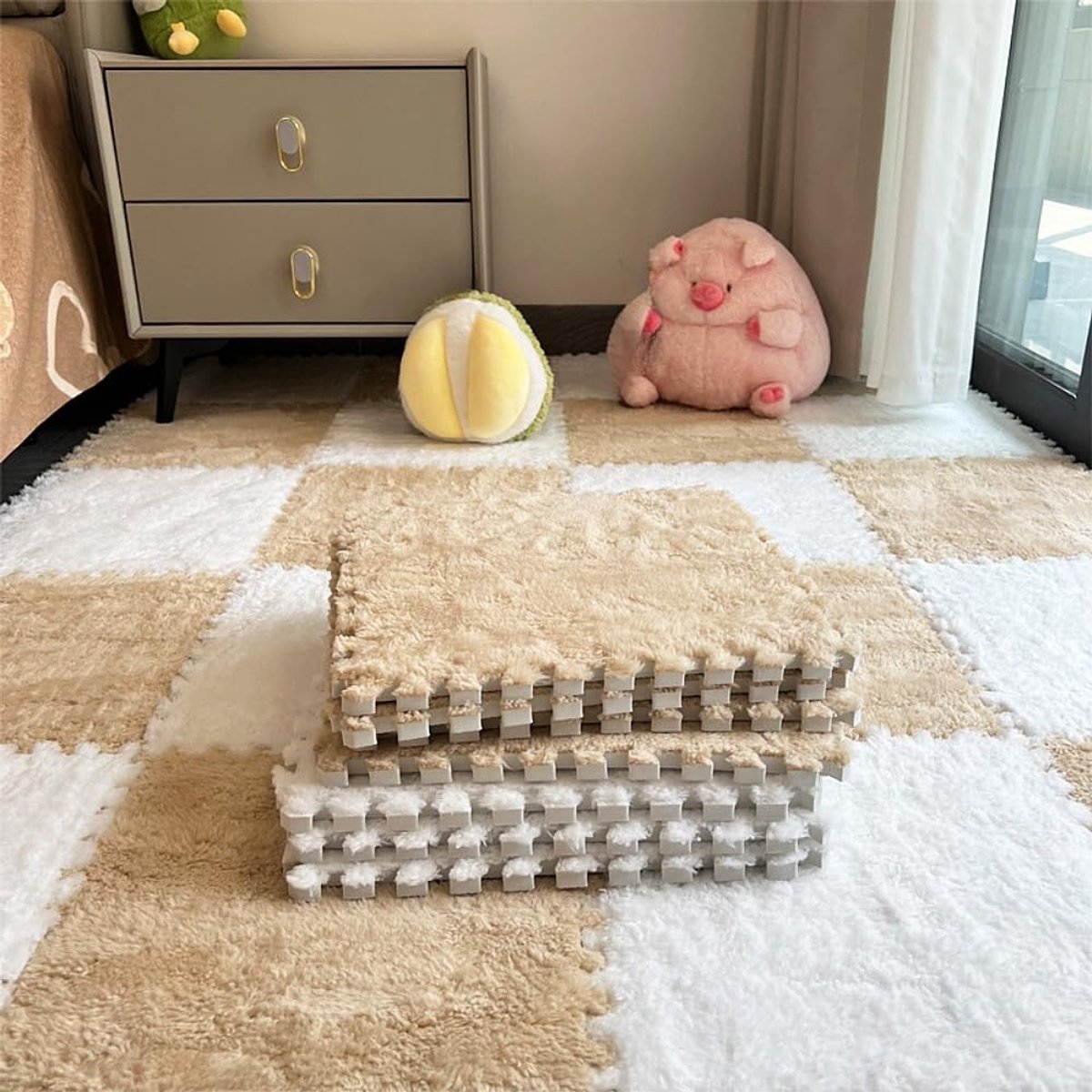 Tapis De Sol Puzzle 12 Dalles En Mousse – Moelleux, Antidérapant, Facile à Assembler Pour Chambre Ou Salle De Jeux