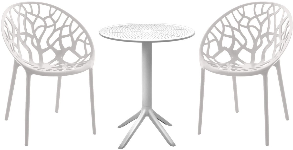 CLP Tuinmeubelset Hoscana - Ronde Eettafel Ø60 cm met 2 Stapelbare Stoelen - Polypropyleen - Weerbestendig & UV-bestendig - wit
