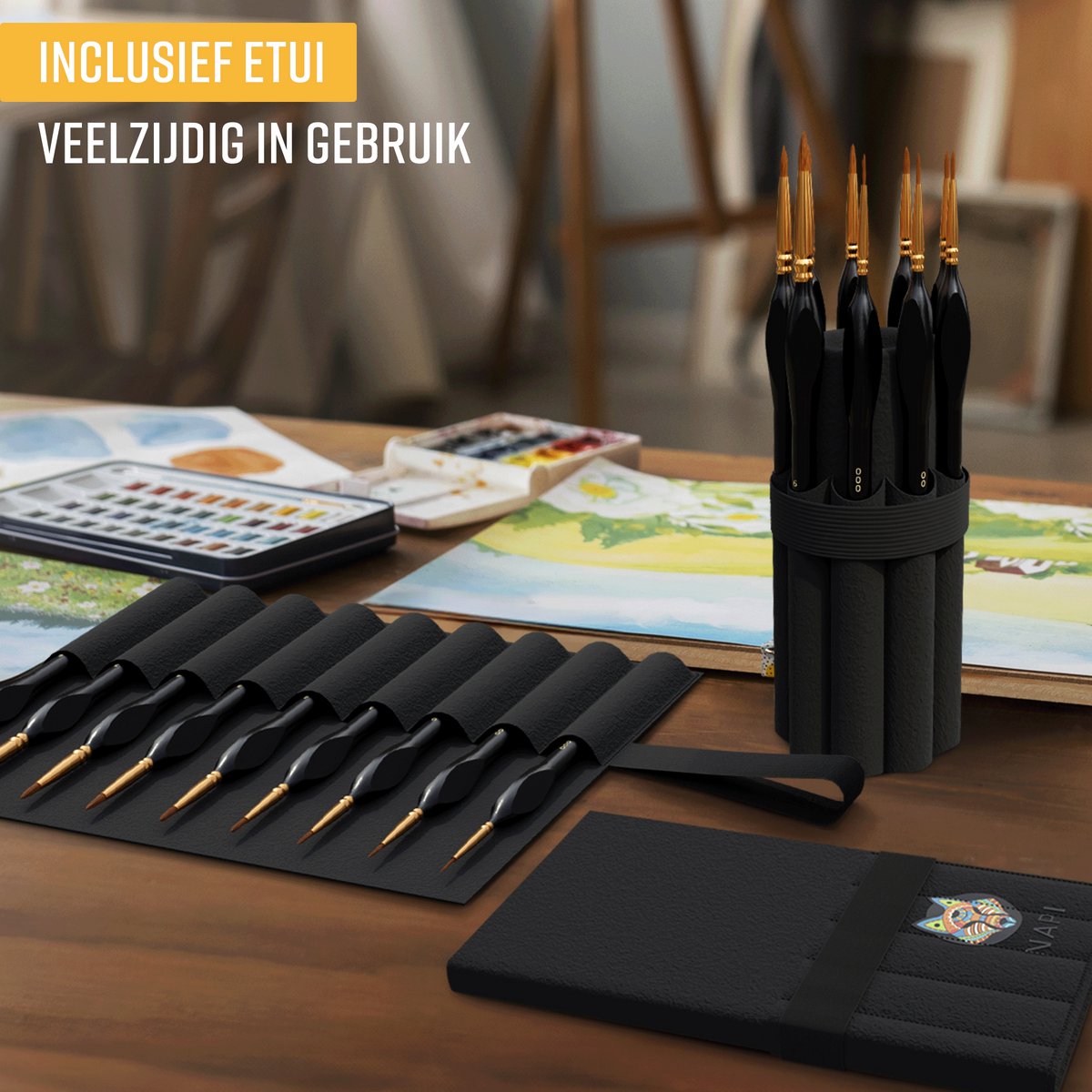 Napi Penselen Set 9 Stuks - Kwasten voor Aquarel, Olieverf, Acrylverf, Waterverf, Schmink - Geschikt voor Schilderen, Modelbouw en Gouache — afbeelding 7