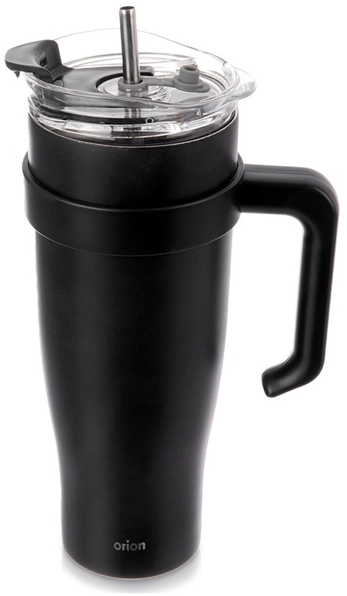 Thermosbeker Edelstaal Zwart met Handvat TERMO 1,2 l - Koffiebeker To Go - Theebeker - Thermische Mok - Drinkbeker