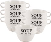 Bellatio Design Soepkommen - 6x - 500 ml - Soup of the day - keramiek - D12 x H8 cm - wit - Stapelbaar