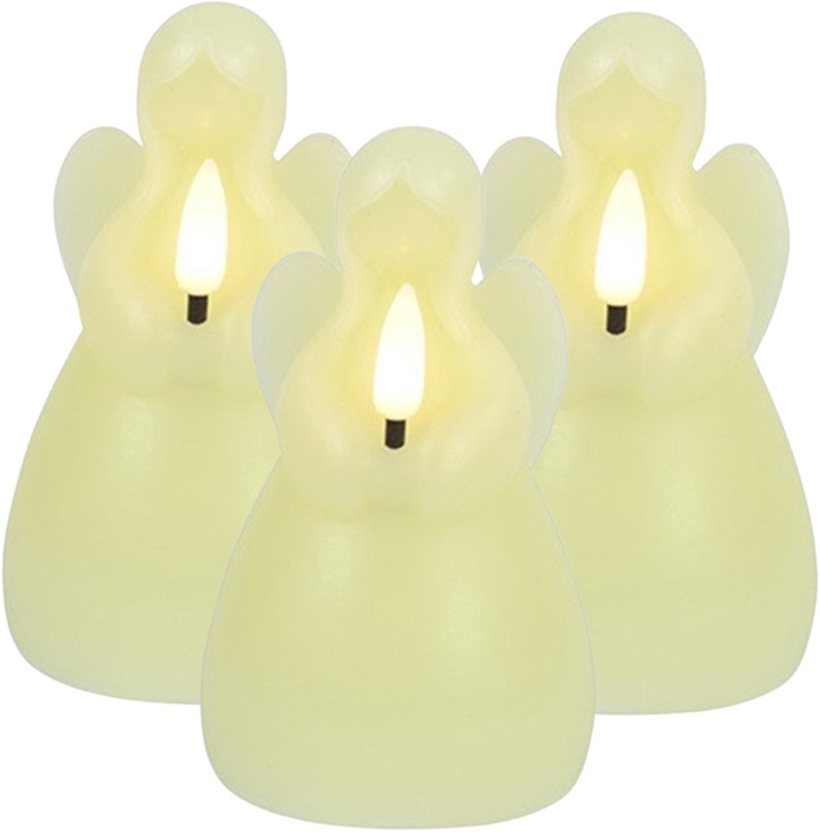 Countryfield LED kaars engel - 3x - creme wit - H11,5 cm - wax kaars op batterijen - kaarsen - kerst thema - kerstkaarsen