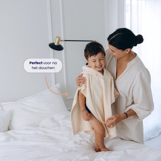 Poncho Funnies Sandstone beige S - badponcho - Zachte Badponcho - Omslagdoek voor Kinderen - 100% Katoenen Badstof - Absorberend, Comfortabel en Makkelijk Wasbaar - Perfect na het Zwemmen of Badderen van Merkloos — afbeelding 3