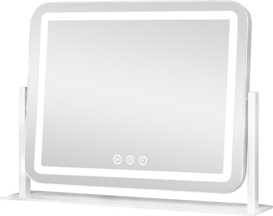 Witte make-upspiegel met LED-verlichting en touch-bediening.