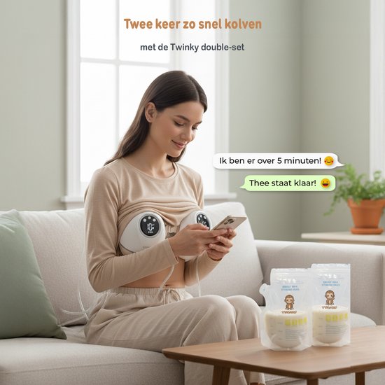 Twinky® 2x Elektrische Borstkolf Wit - Duo Set - Volledige Kolfset Incl. 5x Moedermelk Bewaarzakjes - Handsfree, Geluid- & pijnloos, BPA Vrij - Moedermelk Machine voor Baby’s van Twinky — afbeelding 2