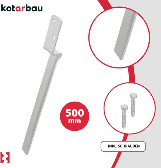 L-vormig grondanker van 50 cm van verzinkt staal, inclusief schroeven.