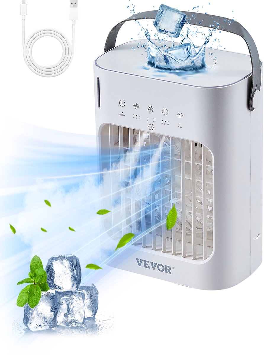 VEVOR Draagbare Airconditioner 4-In-1 Verdampingsluchtkoeler 700ml Watertank