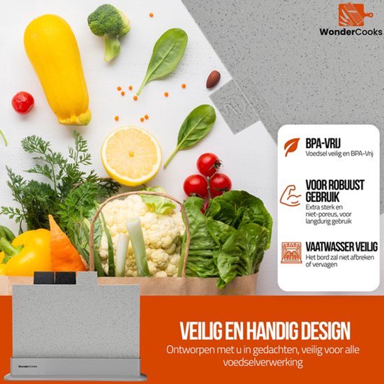 WonderCooks Index Planche à Découper - Avec Support - 4 Pièces - 30x22,5 cm