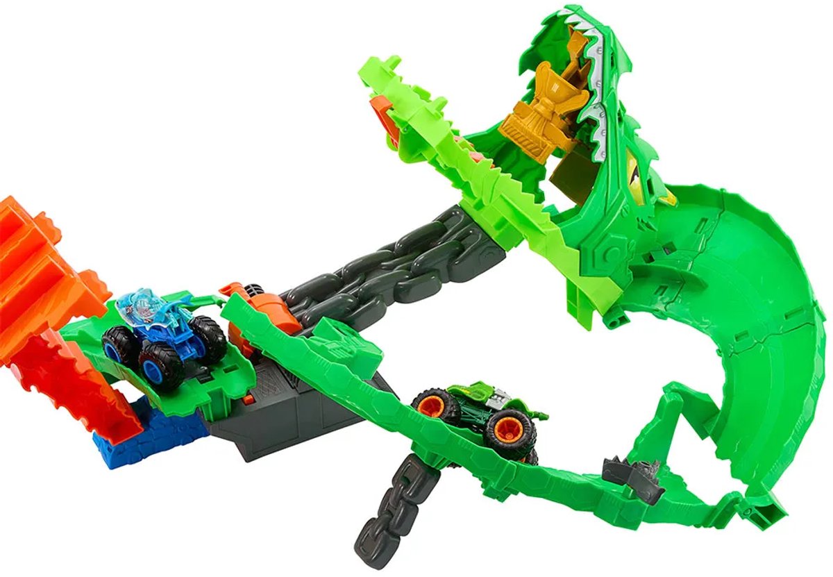 Hot Wheels Monstertrucks - Haaien vs. Dino's Draak Vernietiging Speelset en 2 Speelgoedtrucks — cadeau in Spellen & Speelgoed - foto 3