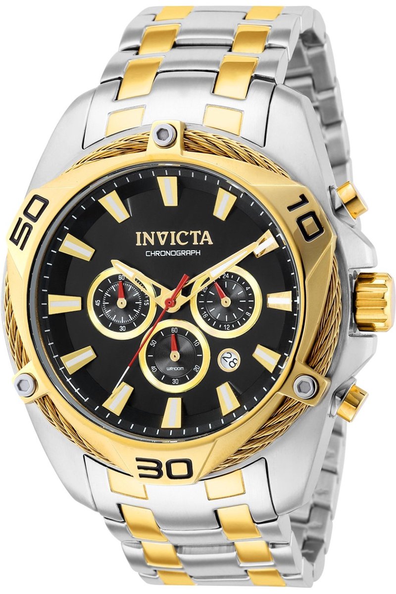 Invicta Bolt 38571 Heren Horloge - Waterdicht - Analoog - Quartz Uurwerk - Roestvrij Staal met zwarte Wijzerplaat - 50mm